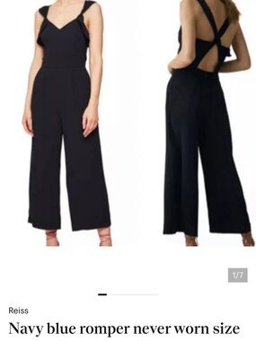 Reiss Amika Crepe Wide Leg Ruffle Sleeveless Cutout Jumpsuit Navy Blue Size 6